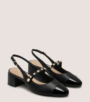 Stuart Weitzman,ARI PEARL MARY JANE SLINGBACK 45,Black,Angle View