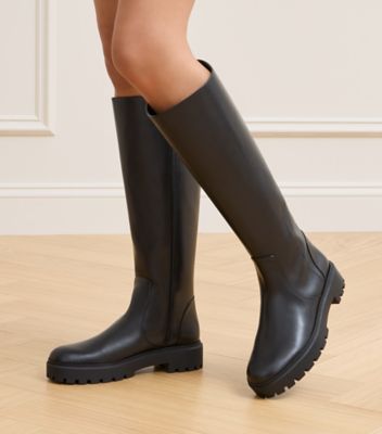 Stuart Weitzman,MYLA ZIP BOOT,Black,Shoe on tall model