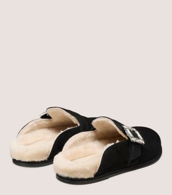Stuart Weitzman,JUNE SHEARLING MULE,Black,Back View