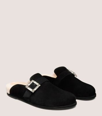 Stuart Weitzman,JUNE SHEARLING MULE,Black,Angle View