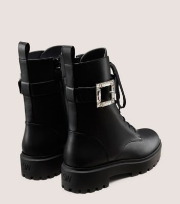 Stuart Weitzman,JUNE LACE-UP BOOTIE,Black