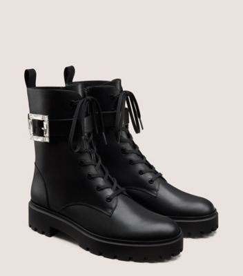 Stuart Weitzman,JUNE LACE-UP BOOTIE,Black