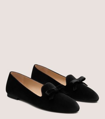 Stuart Weitzman,REESE LOAFER,Velvet,Lining Leather,Leather,Smoking Flat,Bow,Cocktail,Black,Angle View