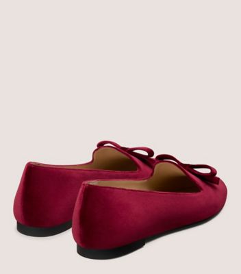 Stuart Weitzman,REESE LOAFER,Velvet,Lining Leather,Leather,Smoking Flat,Bow,Cocktail,Maroon,Back View