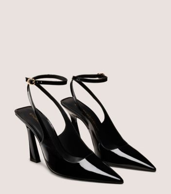 Stuart Weitzman,ESCARPIN À SANGLE VINNIE 100,Pump,Cuir verni,Noir,Angle View