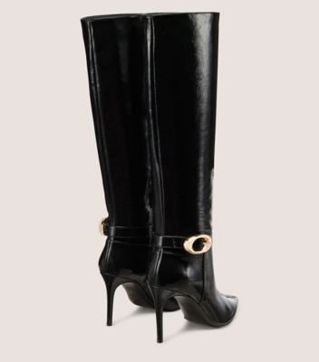 Stuart Weitzman,BOTTE À BOUCLE GÉANTE STUART,Boot,Cuir verni froissé,Noir,Back View