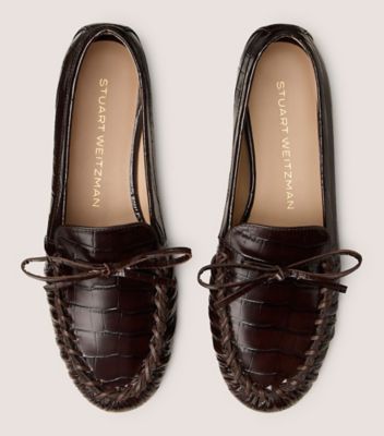 Stuart Weitzman,FLÂNEUR AVEC BOUCLE BRITT,Flat,Cuir à imprimé crocodile,Brun noyer,Top View