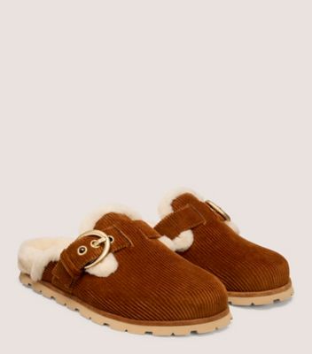 Stuart Weitzman,CHRYSTIE SHEARLING MULE,Brown,Back View