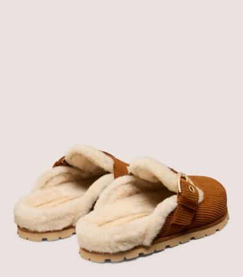 Stuart Weitzman,CHRYSTIE SHEARLING MULE,Brown,Angle View