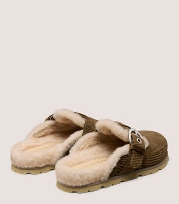 Stuart Weitzman,MULE EN RASON CHRYSTIE,Flat,Velours côtelé et rason,Taupe fumé et vanille,Back View