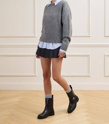 Stuart Weitzman,BOTTINE À FERMETURE ÉCLAIR CHRYSTIE,Bootie,Cuir lisse,Noir,Shoe on tall model