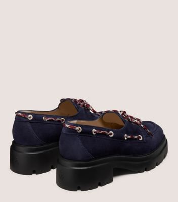 Stuart Weitzman,MOCCASIN HUDSON,Flat,Suède sport,Bleu marine,Back View