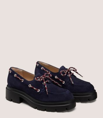 Stuart Weitzman,MOCCASIN HUDSON,Flat,Suède sport,Bleu marine,Angle View