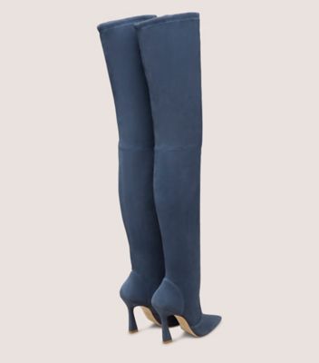 Stuart Weitzman,BOTTE ULTRAVINNIE 100,Boot,Suède extensible,Bleu tempête,Back View