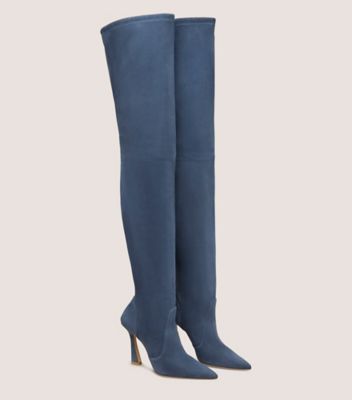 Stuart Weitzman,BOTTE ULTRAVINNIE 100,Boot,Suède extensible,Bleu tempête,Angle View