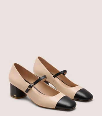 Stuart Weitzman,CARA MARY JANE 50,Rubber,Leather,Pumps,Cushioned,Day Party,Cream,Angle View