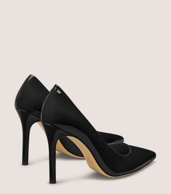 Stuart Weitzman,JONES PUMP 95,Rubber,Leather,Pumps,Cocktail,Black,Back View