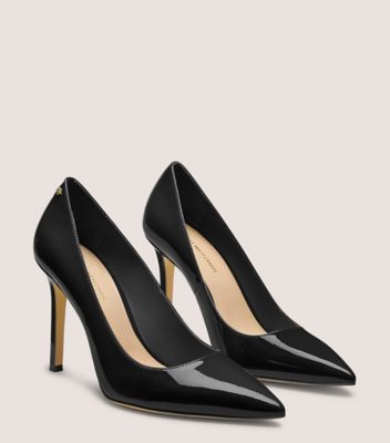 Stuart Weitzman,JONES PUMP 95,Rubber,Leather,Pumps,Cocktail,Black,Angle View