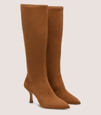 Stuart Weitzman,VALENTINA BOOT 75,Suede,Rubber,Leather,Boots,Flexible,Day Party,Brown,Angle View