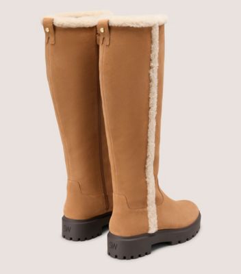 Stuart Weitzman,MYLA ZIP SHEARLING BOOT,Brown,Back View