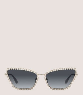 Stuart Weitzman,CRYSTAL AND PEARL METAL GEOMETRIC CAT-EYE SUNGLASSES,,Front View