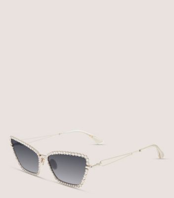 Stuart Weitzman,CRYSTAL AND PEARL METAL GEOMETRIC CAT-EYE SUNGLASSES,,Angle View