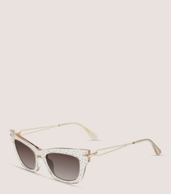 Stuart Weitzman,sunglasses,CRISTAL/PERLE/ACÉTATE TRANSPARENT/MÉTAL,Clair/Naturel/Chair/Or Clair Brillant,Angle View