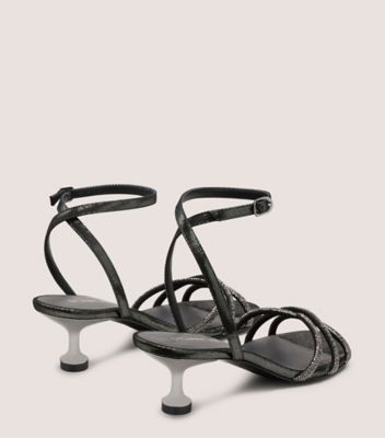 Stuart Weitzman,Sandal,CUIR NOIR/CRISTAL PAVÉ,Gris Acier/Graphite,Back View