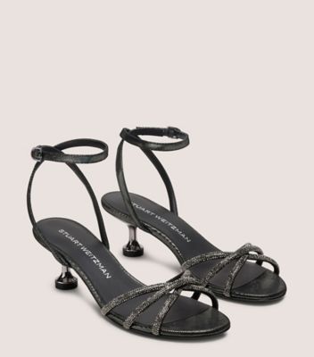 Stuart Weitzman,Sandal,CUIR NOIR/CRISTAL PAVÉ,Gris Acier/Graphite,Angle View