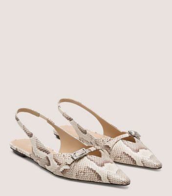 Stuart Weitzman,Flat,SERPENT IMPRIMÉ MONOCHROME,Crème,Angle View